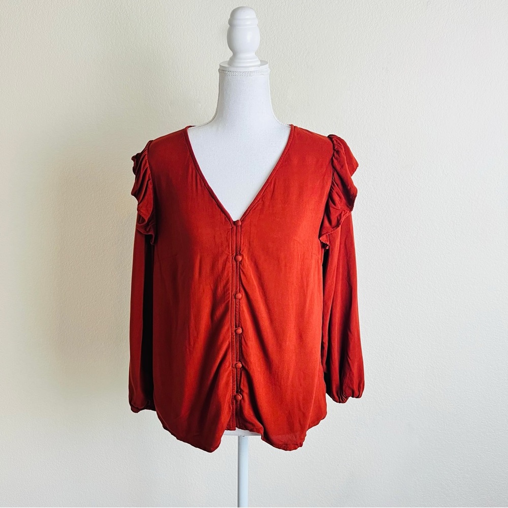 Universal Threads Burnt Orange Ruffle Long Sleeve… - image 1